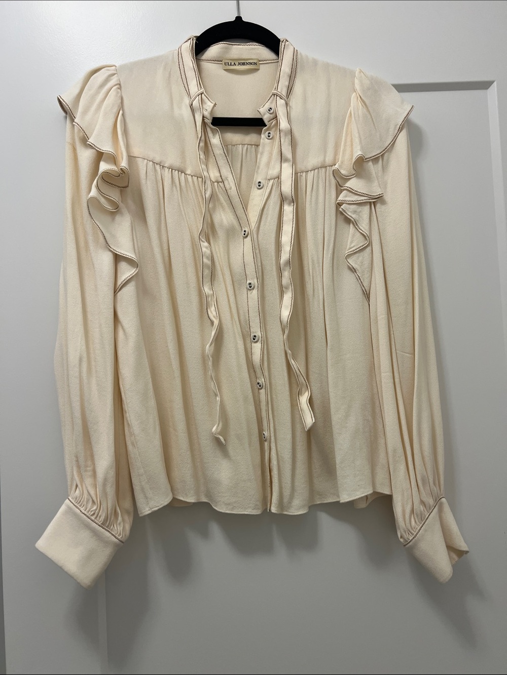 Ulla Johnson Ivory Ruffle Tie-Neck Blouse